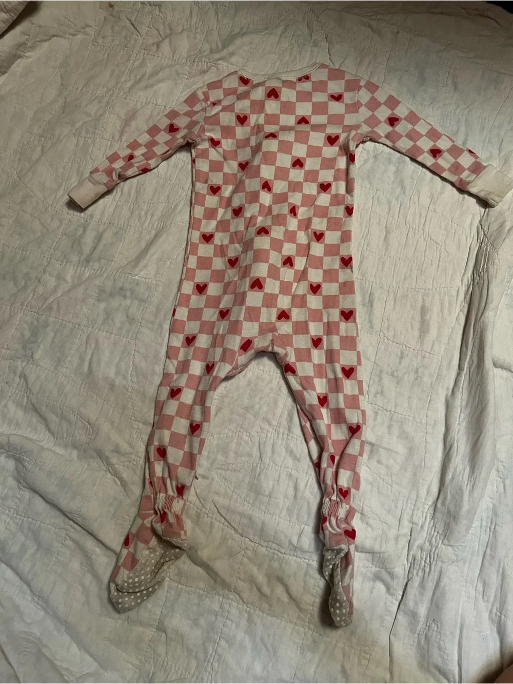 Old Navy Pink Checkerboard Heart Footed Pajama 12-18M 2-Way Zip